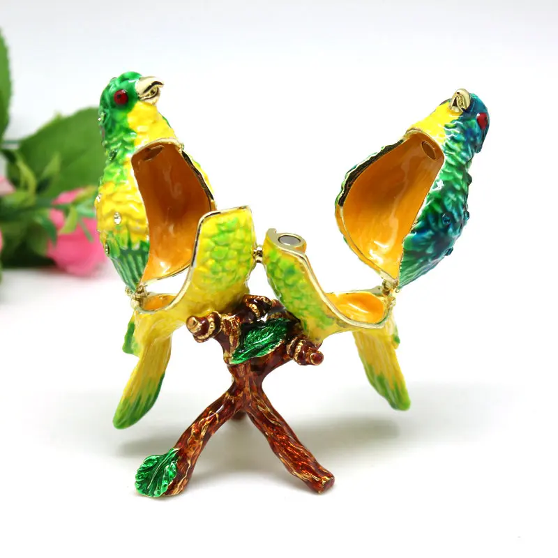 SHINNYGIFTS Enamel Trinket Box New Desk Decorative Love Birds Wedding Gifts to Friends 6