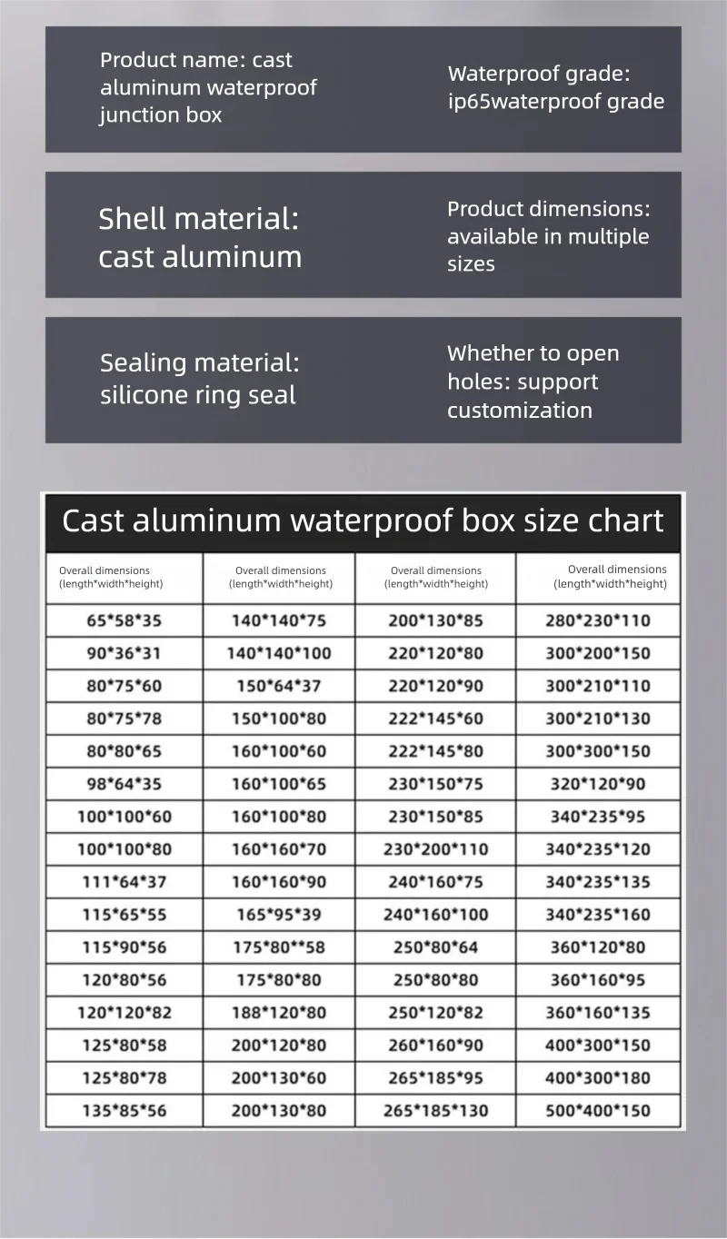 Industrie-Anschlussdose aus IP65-wasserdichtem Aluminiumguss für elektronische Projekte. Explosionsgeschütztes elektrisches Gehäuse für den Außenbereich – Detail 13