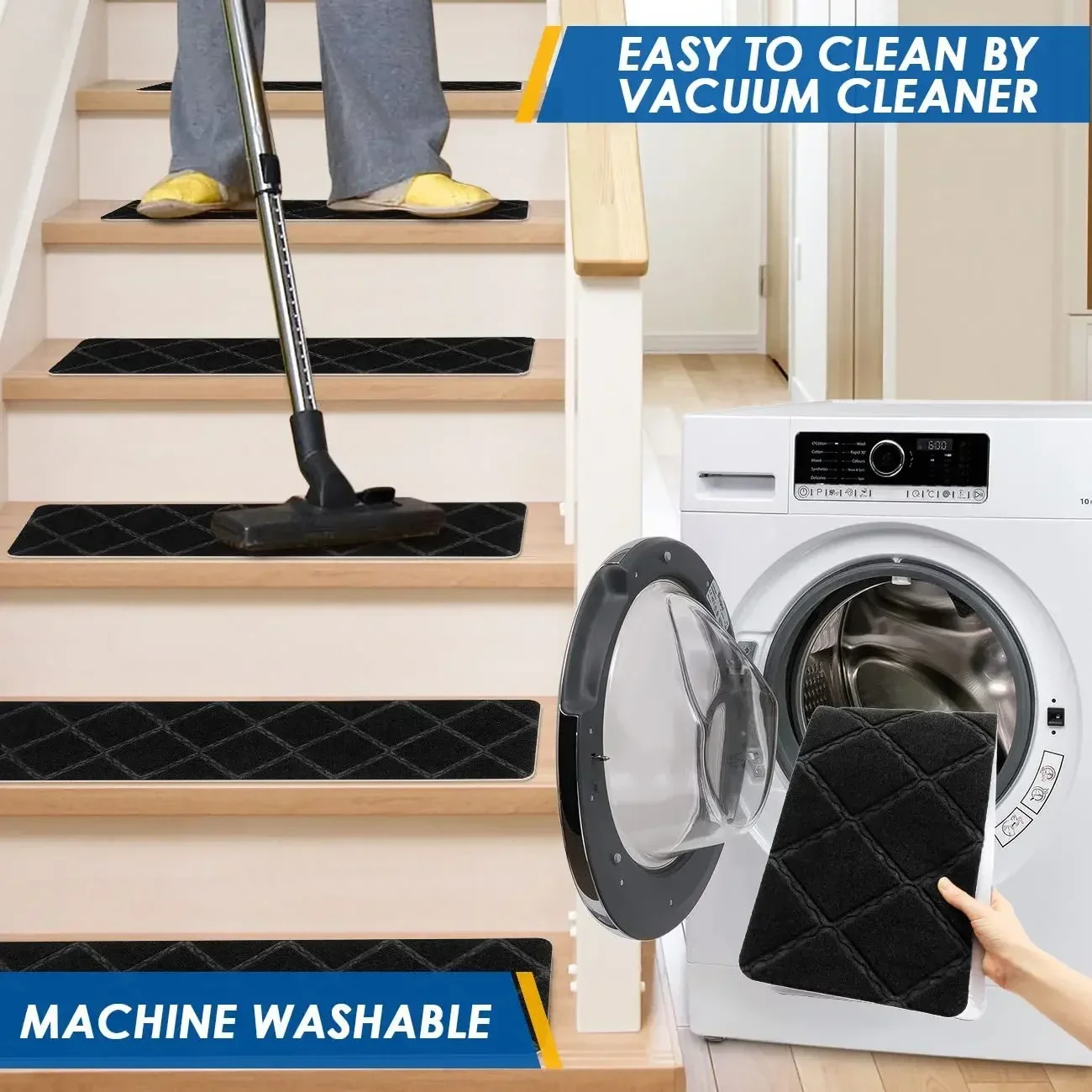 1pc-Anti slip stair mat, washable carpet with self-adhesive tape to prevent stair cover mat from moving