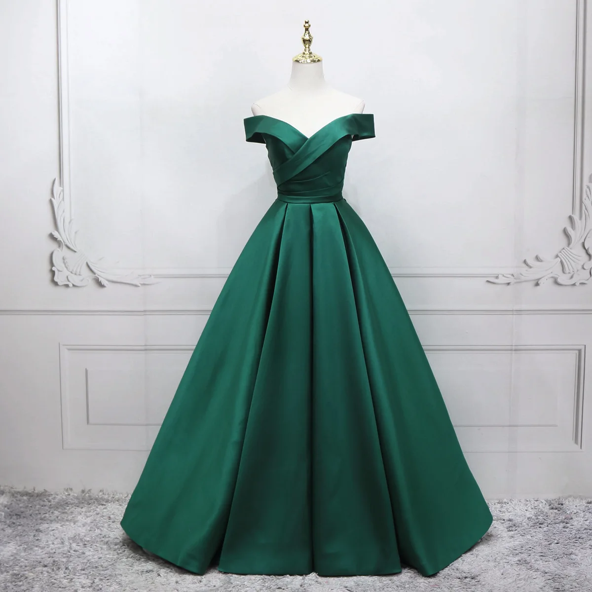 

Ashely Alsa Simple Women Formal Evening Dress Off Shoulder Ruched A Line Floor Length Wedding Party Gown Prom Bridesmaid Dress