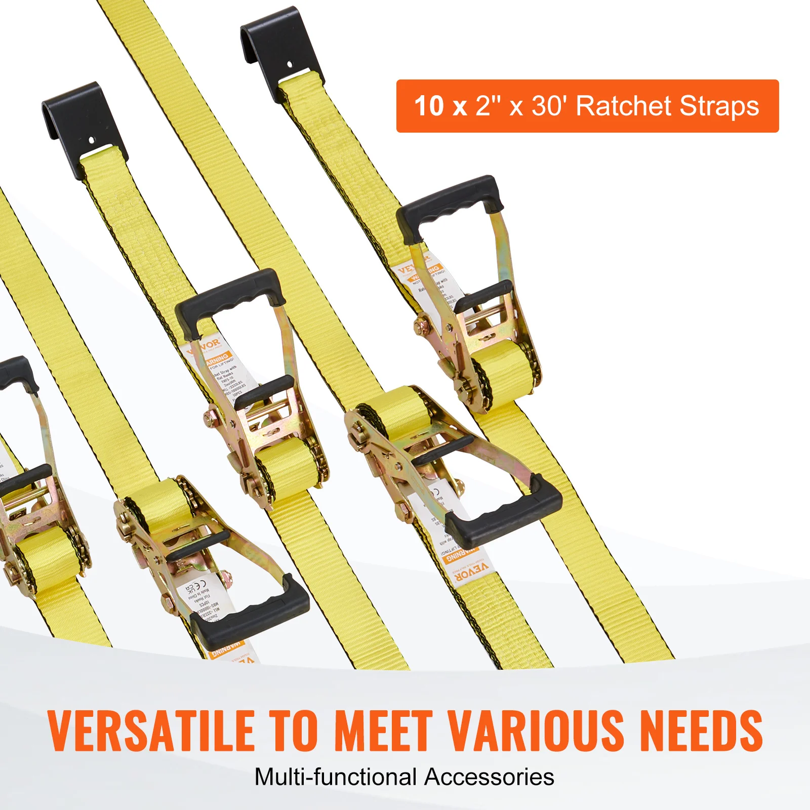 VEVOR 10pcs 10000Lbs Ratchet Tie Down Straps Ratchet with Heavy Duty Track Spring Fittings for Moving Securing Cargo Motorcycle