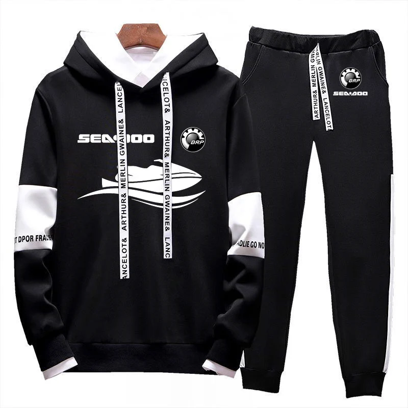 2023 men's lace-up sportswear Sea Doo Seadoo Moto printed tricolor hoodie+casual drawstring trousers suit in spring and autumn