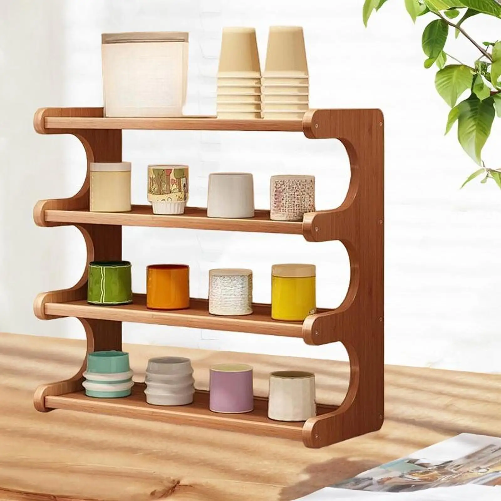 Desktop Shelf 4 Layer Home Decor Sundries Display Shelf Makeup Shelf Organizer Wooden Storage Rack for Dresser Dorm Bedroom 2