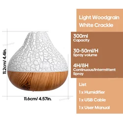 Compact Volcano Air Humidifier & Colorful Night Light Diffuser (White Crackle)