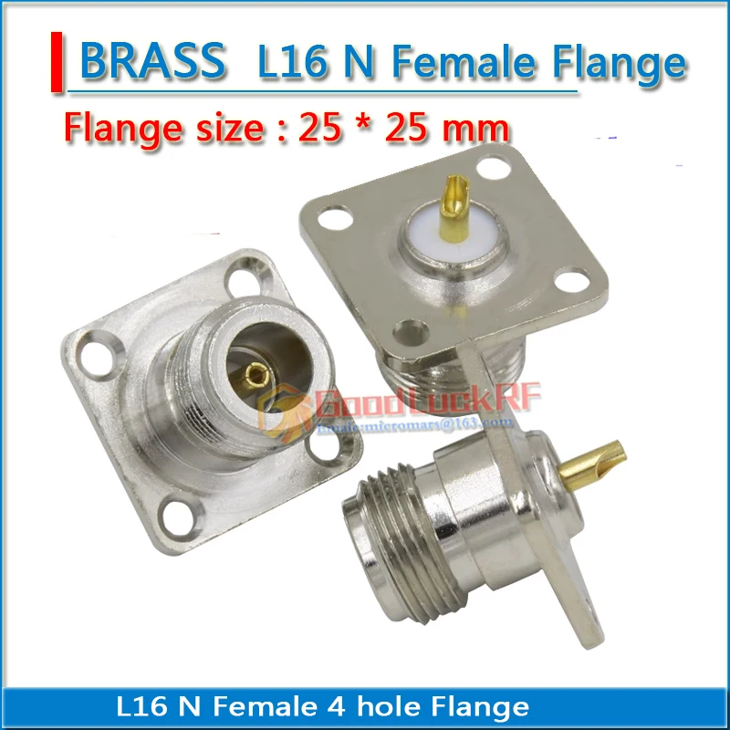 

RF Connector Socket L16 N Female With 4 Hole Flange Panel Chassis Mount 25 * 25 mm Plug solder cup Brass RF Coaxial Adapters