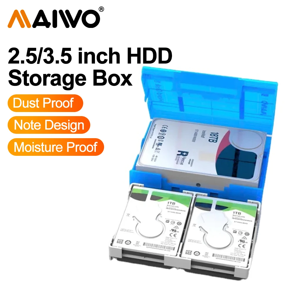 MAIWO HDD/SSD Storage Box protective 2.5/3.5 Inch Hard Disk Shockproof Protection Box Protective Cover with Waterproof Function