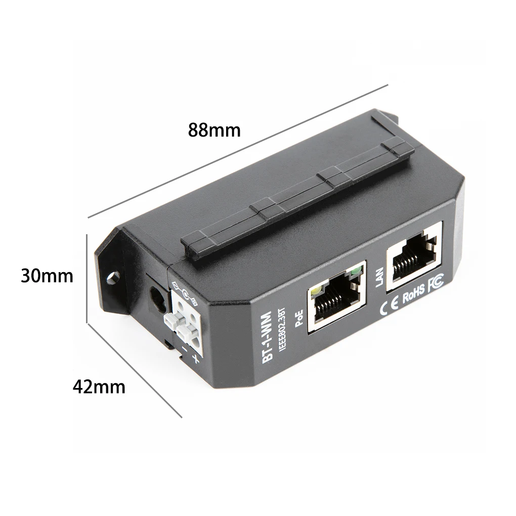 DIN Rail Single Port 2.5 Gigabit PoE Injector 802.3af/at/bt Negotiation Up to 90W Output PoE++ For PTZ IP Cameras High-end AP 3