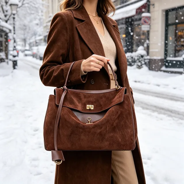 Sac à main en daim et cuir véritable pour femmes, sac à bandoulière de grande capacité, fourre-tout simple, sac de luxe de styliste, automne hiver 2025 1