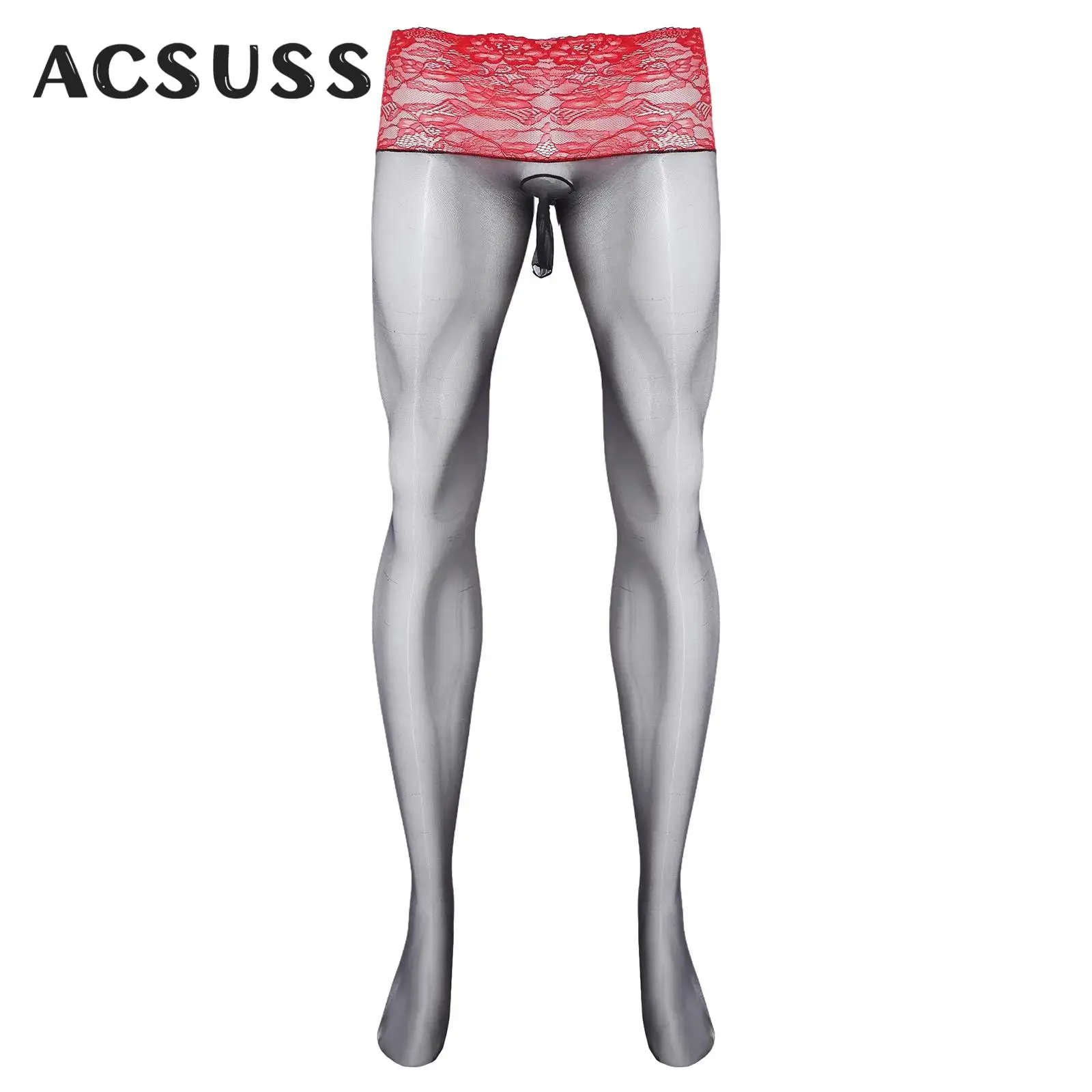 Men Sexy Ultra-thin See Through Pantyhose Bodystcokings Sissy Gay Floral Lace Footed Glossy Leggings Tights Lingerie Nightwear