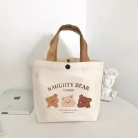 Sac en toile Little Bear, imprimé, polyvalent, portable pour étudiante, sac à main de bureau, sac à bento, sac à main, sac de voile 5