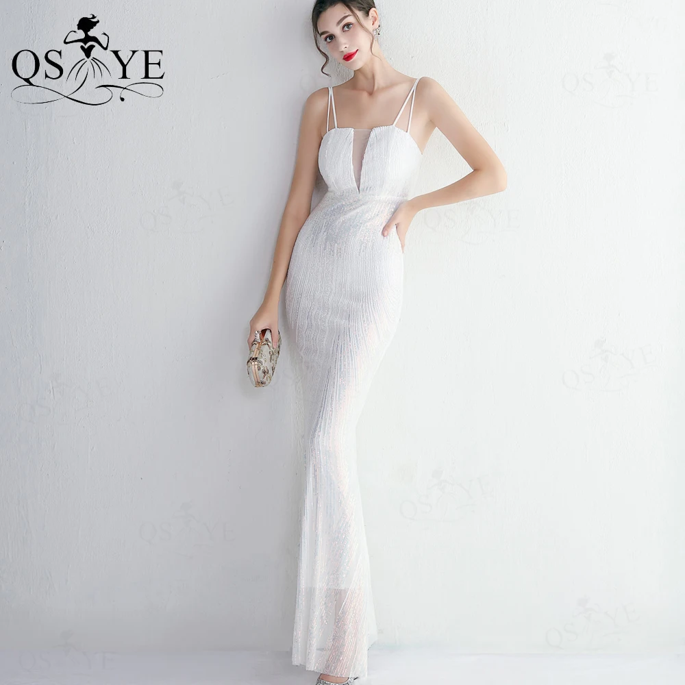 

Женское свадебное платье с блестками, белое длинное облегающее платье с треугольным V-образным вырезом и блестками на двойных лямках, шикарное платье невесты