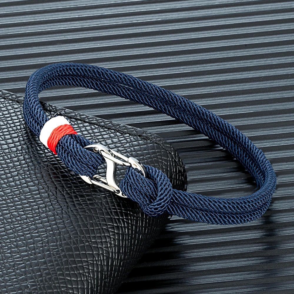 Mkendn Marineblau geflochtenes Seil Armband Edelstahl Double Push Karabiner verschluss Überlebens armband für Männer Frauen Paar Geschenke