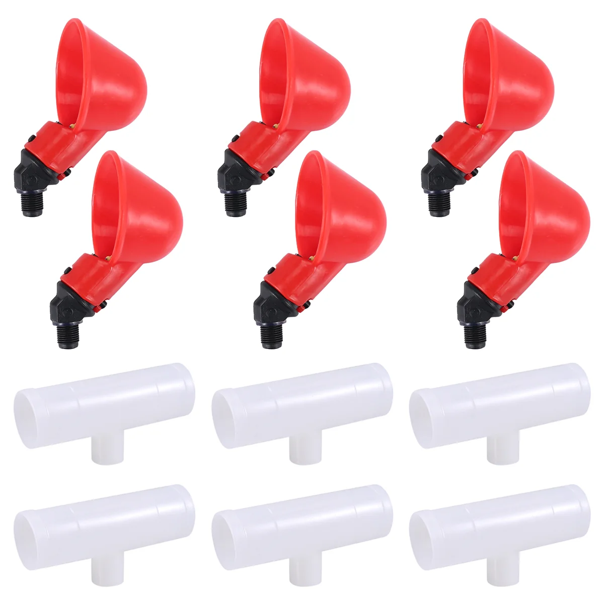 Chicken Waterer Cups, Chicken Waterer Feeder Tee Fittings, Automatic for Ducks Quail 6Pcs