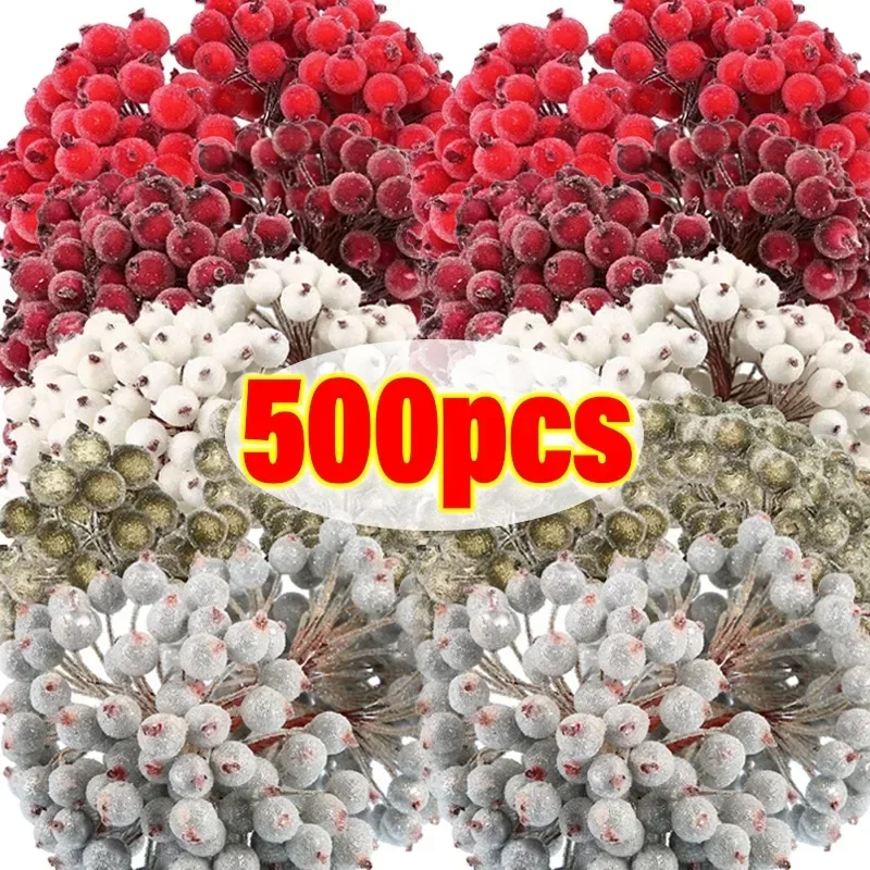 200 Bacche Rosse Artificiali Di Agrifoglio Con Stelo In Filo, Decorazioni Natalizie Per Albero, Ghirlande E Centrotavola