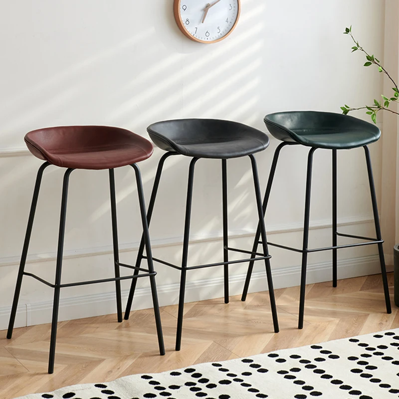 

Leather Minimalist Bar Chair Vintage Barstool High Table Metal Bar Stool Counter Black Cadeira Ergonomica Restaurant Furniture