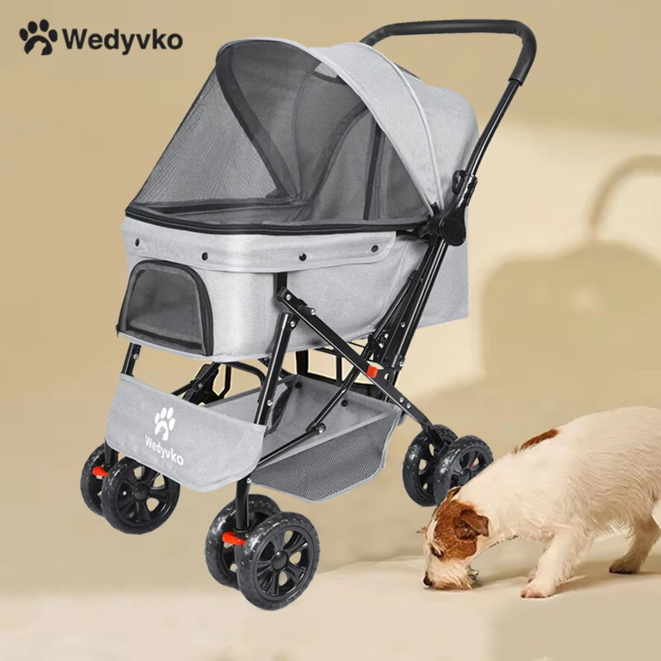 Foldable Pet Stroller with Storage Basket
