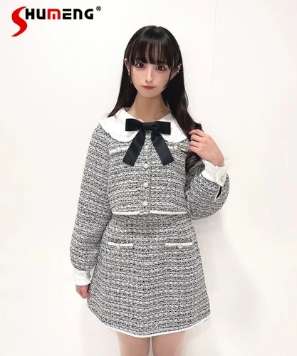 japanese-spring-autumn-cute-tweed-polo-collar-top-single-breasted-long-sleeve-clothes-and-a-line-skirt-suit-outfits-for-women