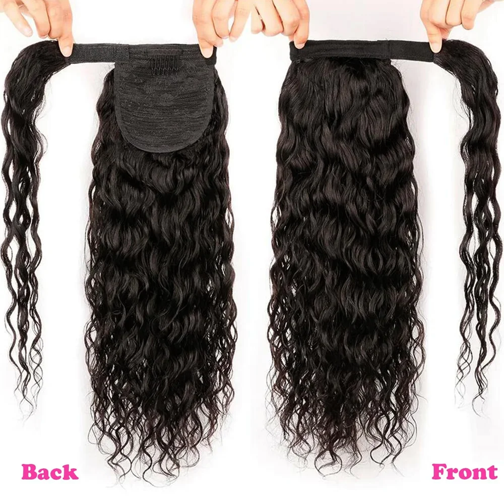Water Wave Ponytail Extensions Human Hair Magic Paste Natural Black Ponytail Brazilian Wrap Around Hair Extensions for Women