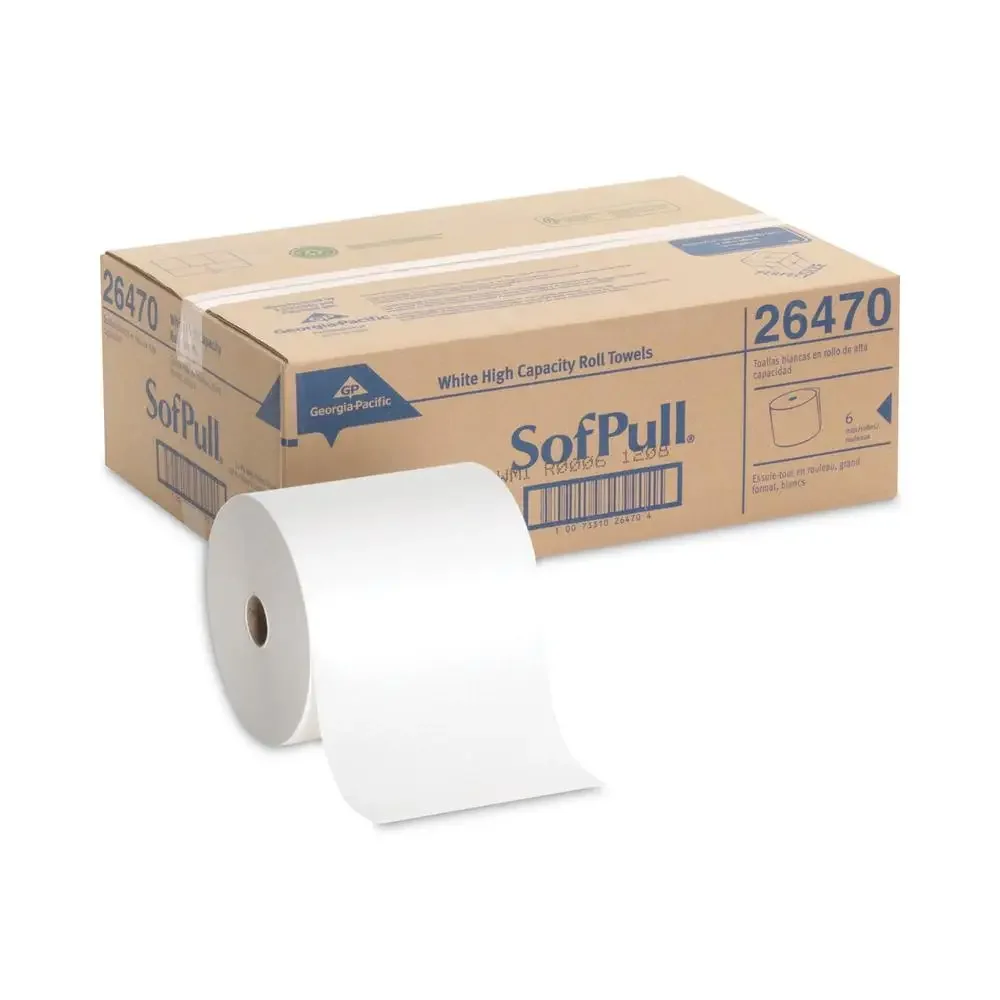 Strong Absorbent White Paper Towel Roll 1 Ply 6 Rolls/Carton USDA Certified Biobased Multipurpose Cleaning Towel