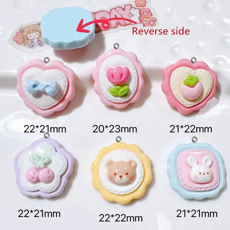 10Pcs Catoon Bear 꽃 수지 참 귀여운 귀걸이 목걸이 전화 쉘 펜던트 애니메이션 키 체인 공예 후크 DIY 쥬얼리 만들기