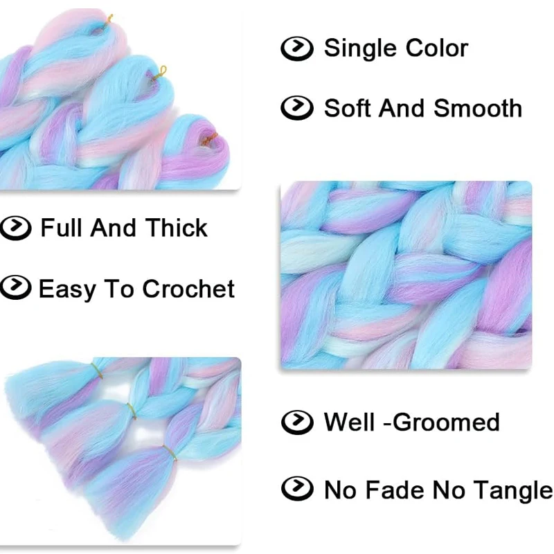 24 Inch Long Braiding Hair 100g 24 Inch Synthetic Braiding Hair Ombre Multiple color mixing Hair Braids Extension