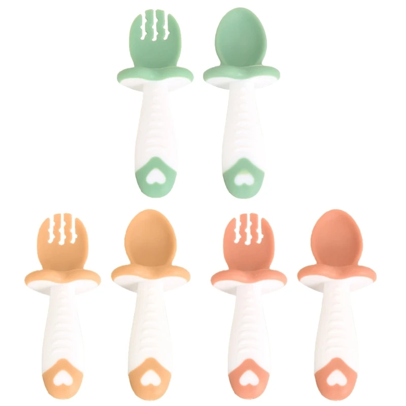 

2pcs Baby Feeding Fork Spoon Set First Stage Self Feeding Kids Utensils for 6M+