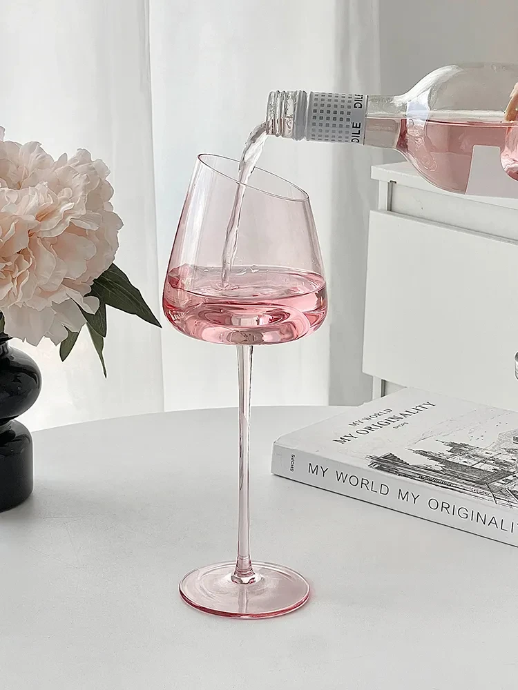 

500ml Large Capacity Pink Red Wine Wine Glass High-Value Home Crystal Champagne Glass Cup Oblique Mouth Goblet