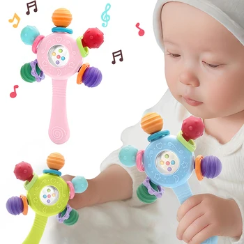Baby Silicone Teether Development Toys 0 6 12 Months Sensory Rattle Teething For Toddler Hand Grip Toys Educational Games