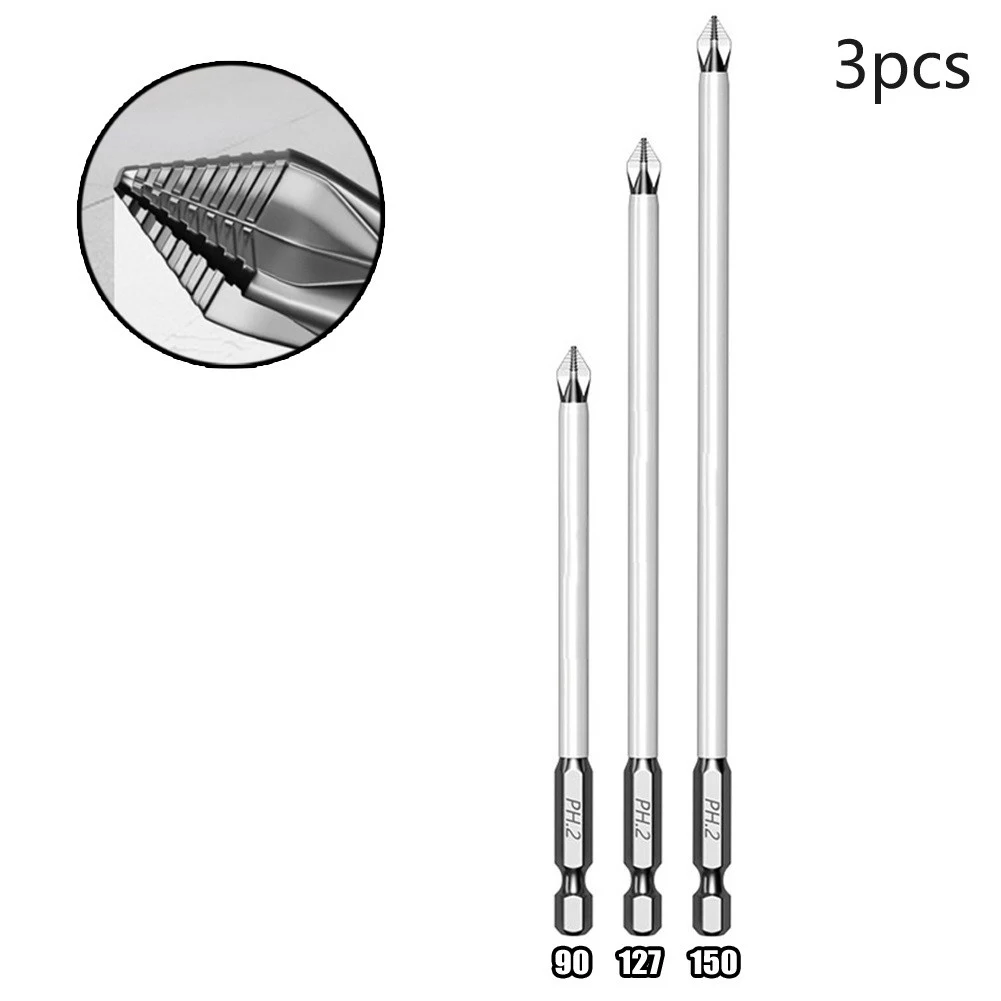 

3pc 90-150mm PH2 Cross Head Screwdriver Hex Shank Drill Bit Magnetic Non-Slip Long Reach Precision Screw Bits Electric Tools