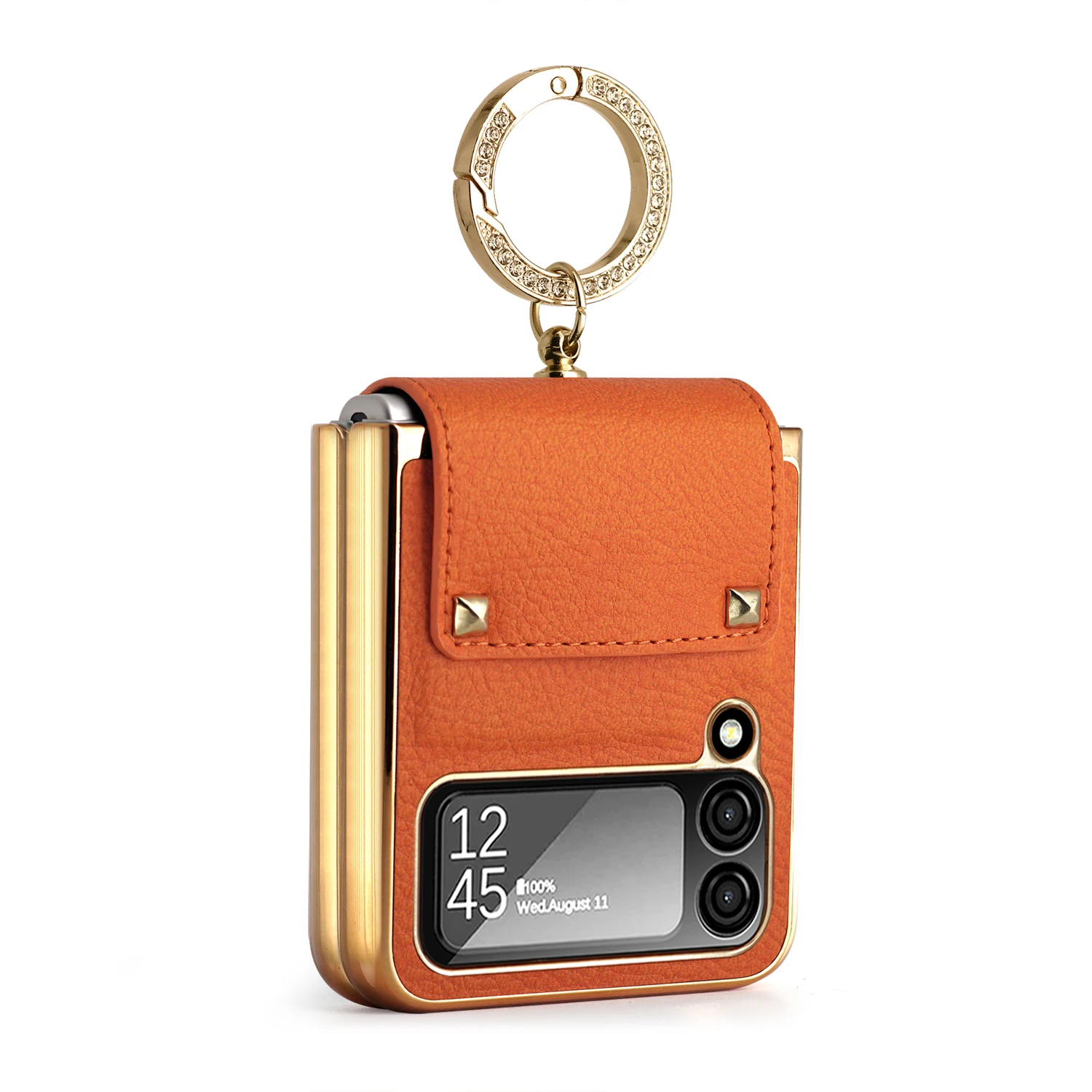 Luxurious Purple PU Leather Case with Finger Ring and Front Screen Protector