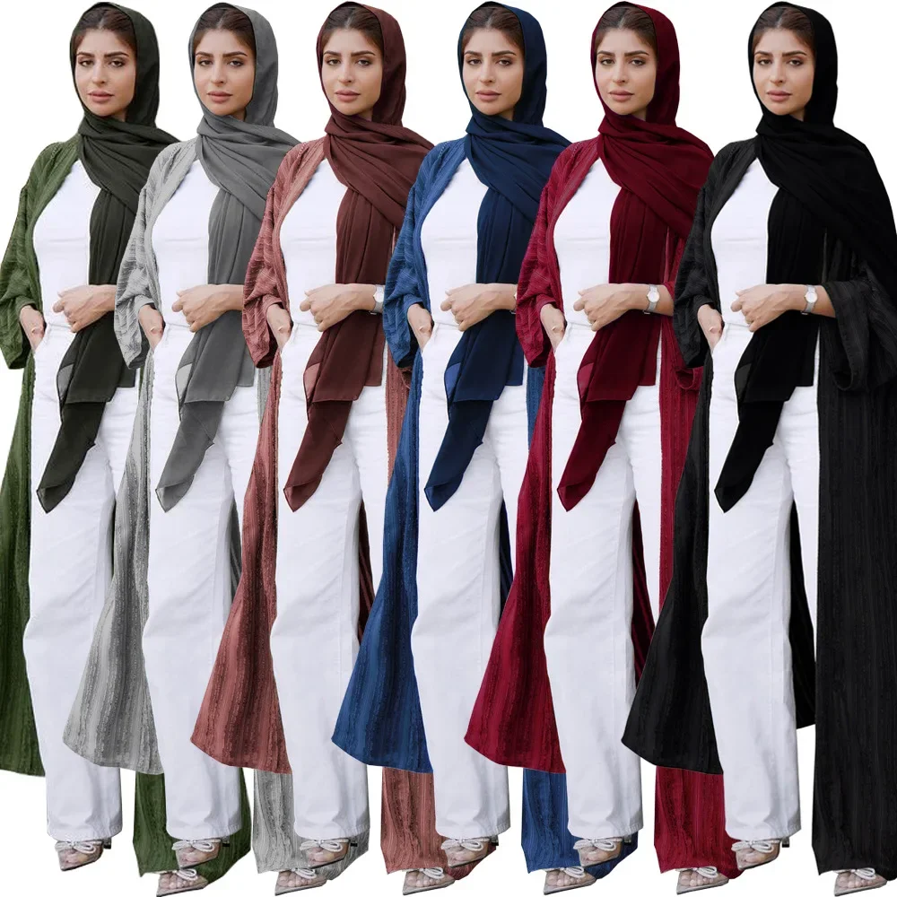 Fashion Muslim Kimono Abaya Solid Striped Retro Ethnic Cardigan Robe Dubai Middle Eastern Saudi Arabia Eid Clothes Dubai Abaya