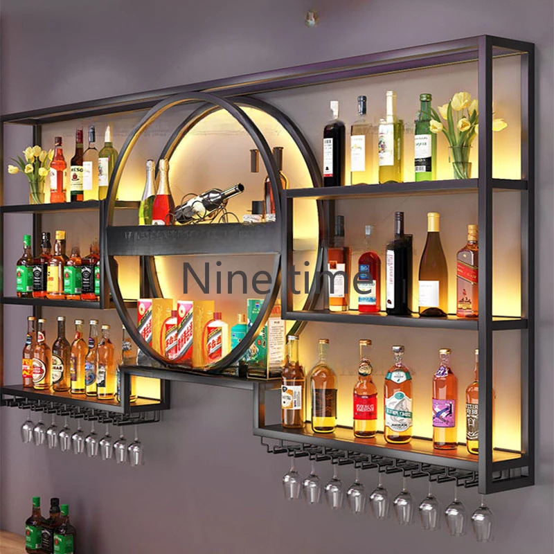 Bar Cabinet Luxury Metal Storage Iron Room Liquor Antique Whiskey Showcase Wine Rack Modern Home Full Kitchen Hanging Furniture
