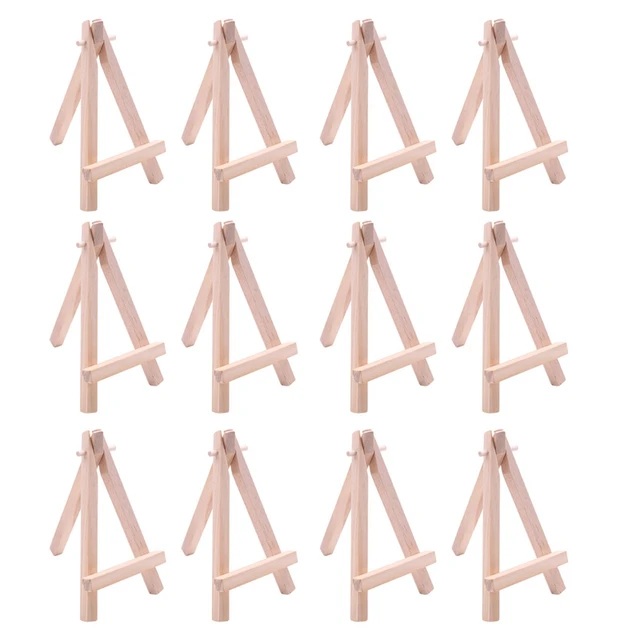 12 Pack 5 Inch Mini Wood Display Easel Natural Wooden Tripod Holder Stand  for Displaying Small