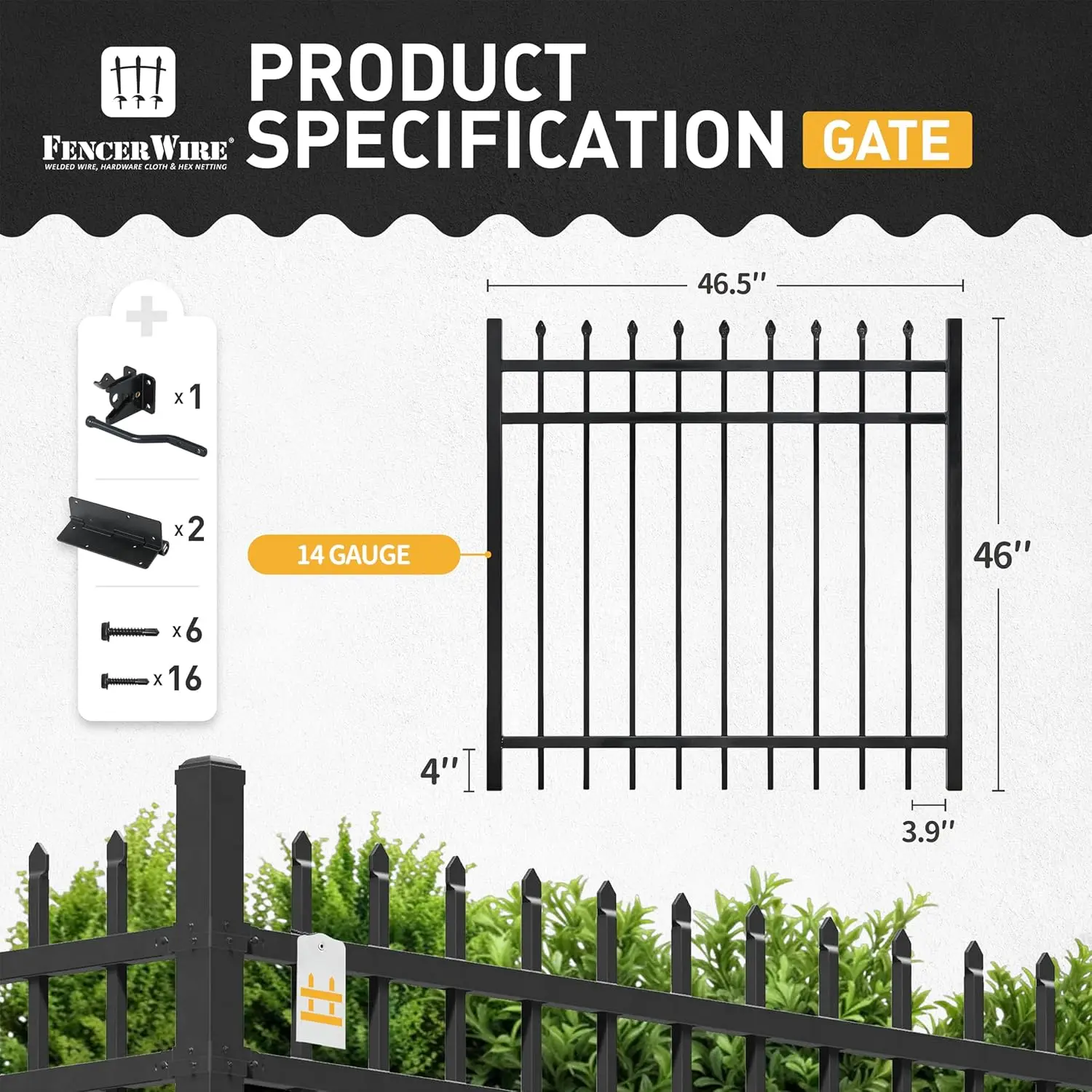 Fencer Wire Heavy Duty Pinnacle Fence Gate, 4Ft Height X 4Ft Width Outdoor Fence Gate, Outdoor Anti-Rust Metal Steel Gate For 3