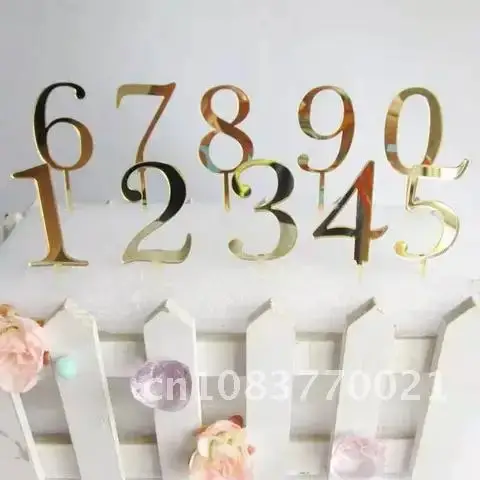

Gold Simple DIY Wedding Anniversary Christmas Cupcake Decorations Acrylic Happy Birthday Cake Topper Numbers 0-9