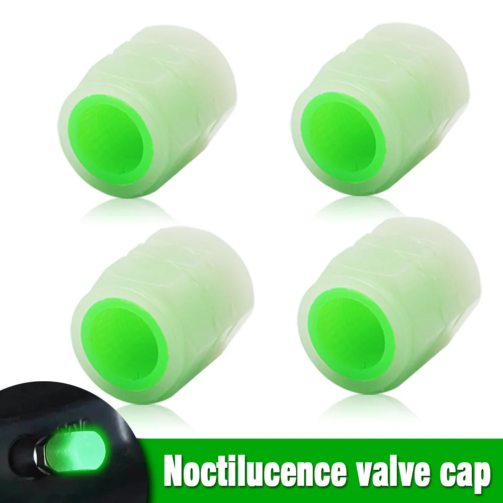 GREEN 4Pcs Tire Valve Stem Caps for Car Fluorescent Glow in The