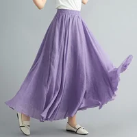 Fashion Solid Cotton Linen Women Skirts Maxi Elegant Harajuku Saia Casual Loose Long Skirt Ladies Clothes Faldas Ropa Mujer - Image 4