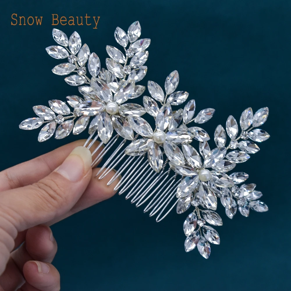 Wedding Hair Comb Crystal Bridal Hair Pieces Pearl Wedding Accessories for Women Rhinestone Girls Tiara