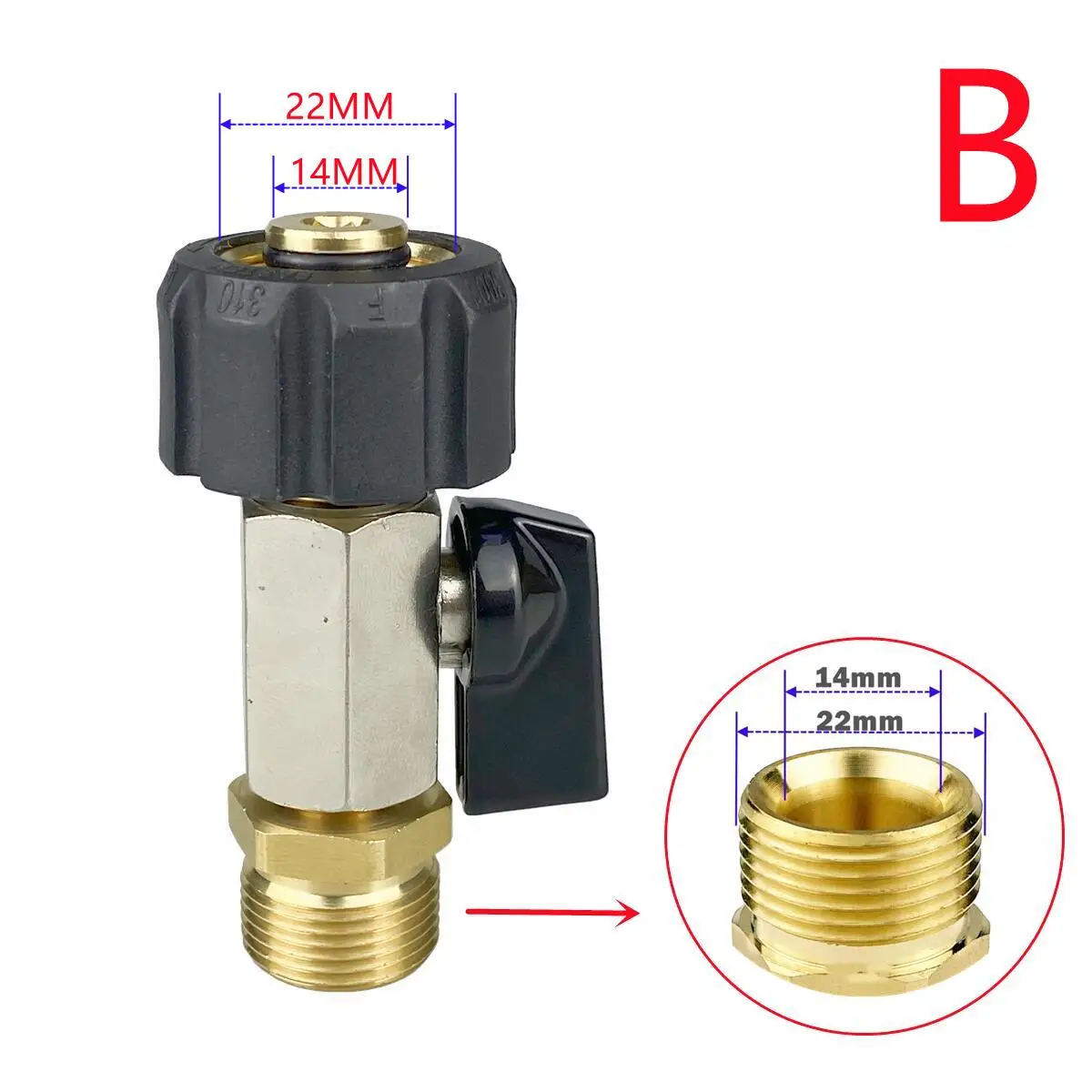 M22 14mm Swivel Connector With Ball Valve To 1/4" Quick Plug Connector On/Off Switch For High Pressure Wash Machine 3