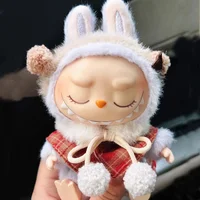 17cm Labubu Doll Clothes Macaron Sitting Party Christmas Checkered Plush Cloak Clothes Labubu V2 Clothes Christmas Costumes 1