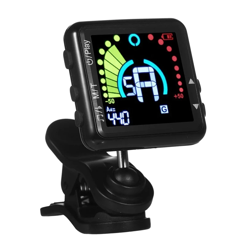 

Guitar Tuner Rechargeable, Clip On Tuner With LCD Color Display With Guitar, Ukulele, Violin And Chromatic Tuning Modes Durable