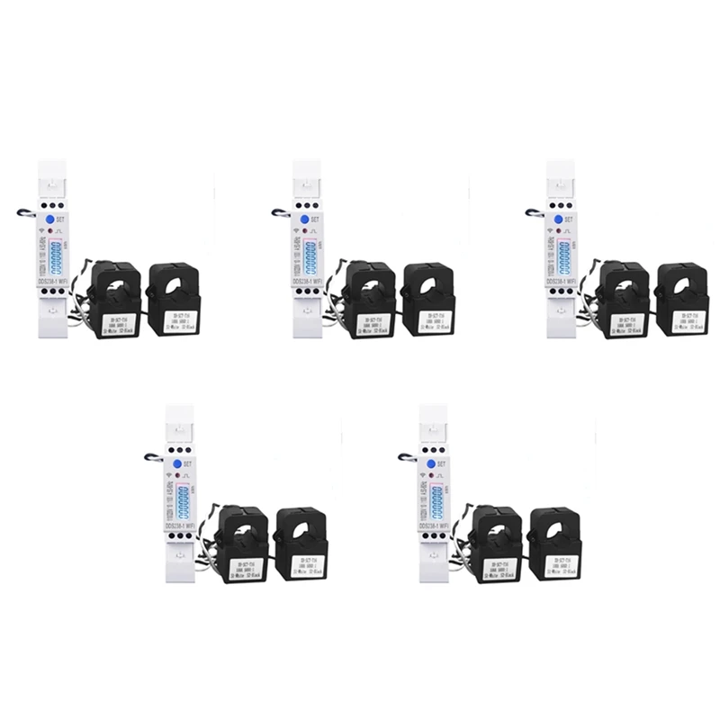 

5X 2 Phase 3 Wires 110V+110V 100A Din Rail 18Mm Tuya WIFI Smart Energy Meter Power Consumption Monitor Kwh Meter