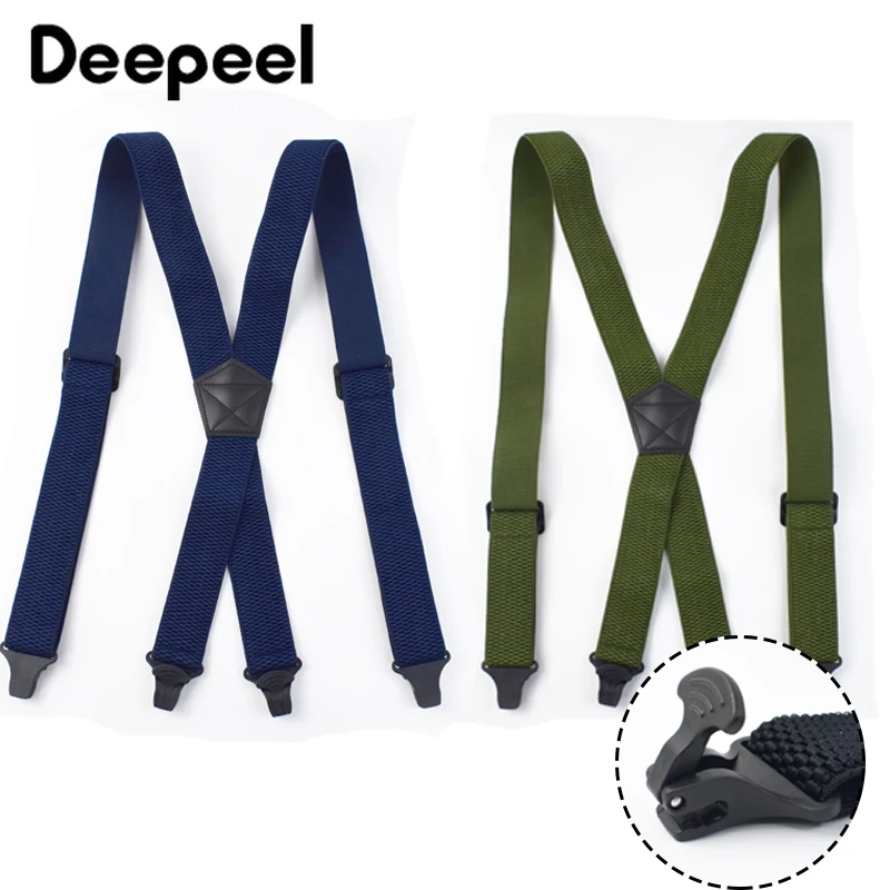 3.5*120cm Adult Men's Suspender X-Type Elastic Braces 4 Clips Plastic Buckles Strap Harness Work Accessories