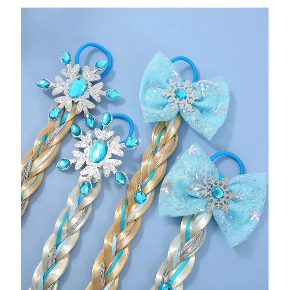 Girls Snowflake Hair Bow Kids Rainbow Hair Tie Princess Accessories