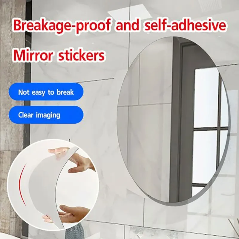 1/2pcs Mirror Decorative Wall Mirrors Sticker Room Decor Glass Soft Mirror Wall Sticker Home Bathroom Living Room Decor
