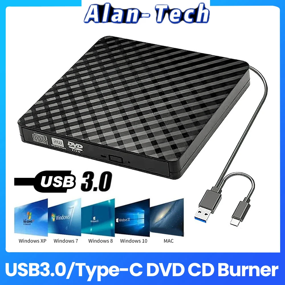 2 In1 Usb3.0 Typec Slim Esterno Dvd Rw Cd Writer Drive Burner Reader Player Unità Ottiche Per Laptop Pc Dvd Burner Dvd Portatil