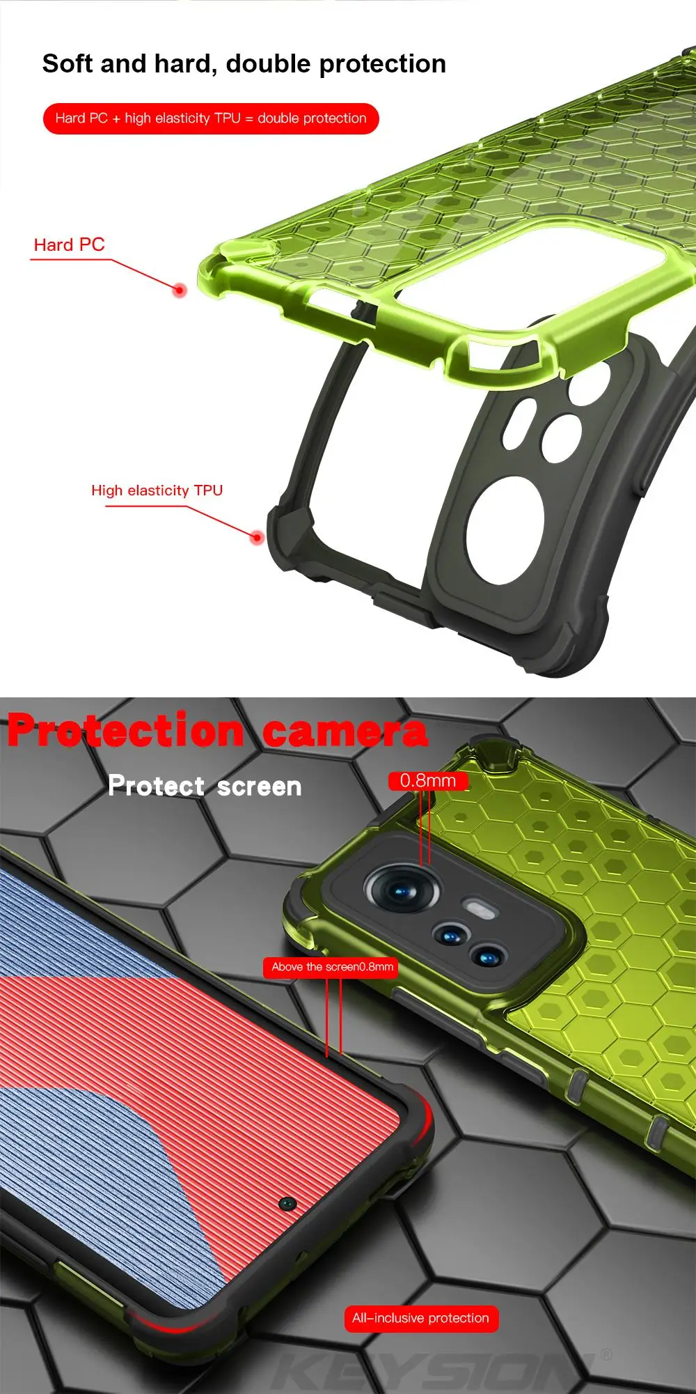 KEYSION stoßfeste Rüstungshülle für Xiaomi 12 Lite 12S Pro 5G, transparente Waben-Telefonrückseite für Xiaomi Mi 12 12X_voghion.com