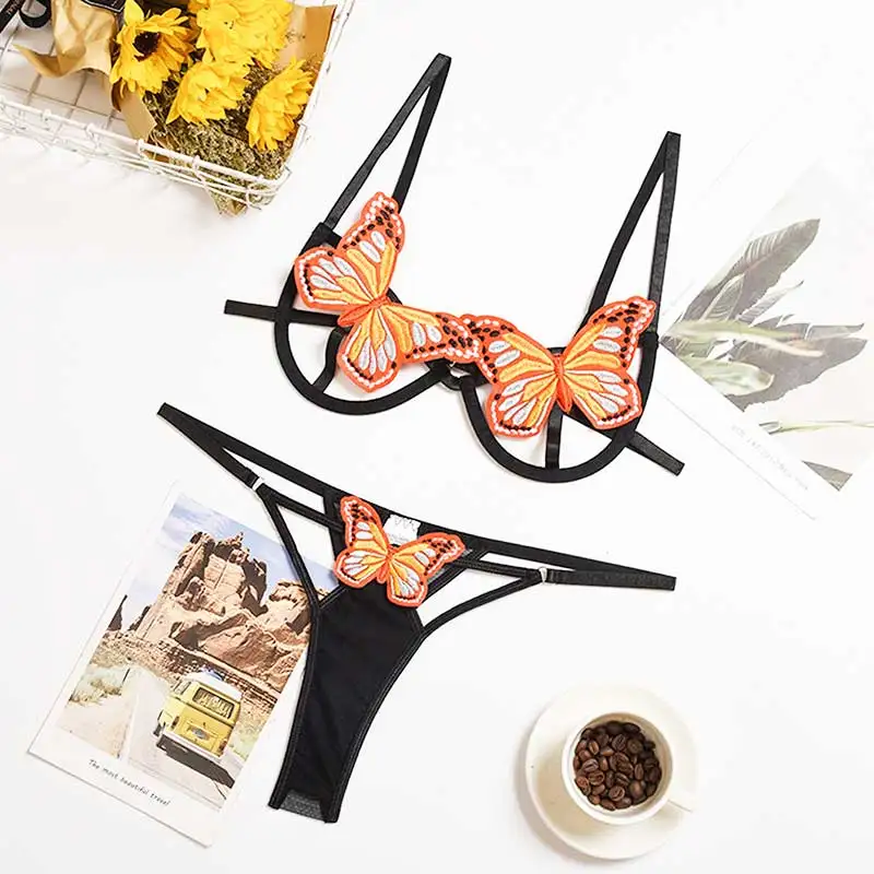 sexy bra set Sexy Lingerie Women's Bow Cut Out Bras Thong Underwear Sets Solid G String Sensual Lingerie Women Seamless Sexy Underwear Sets bra sets