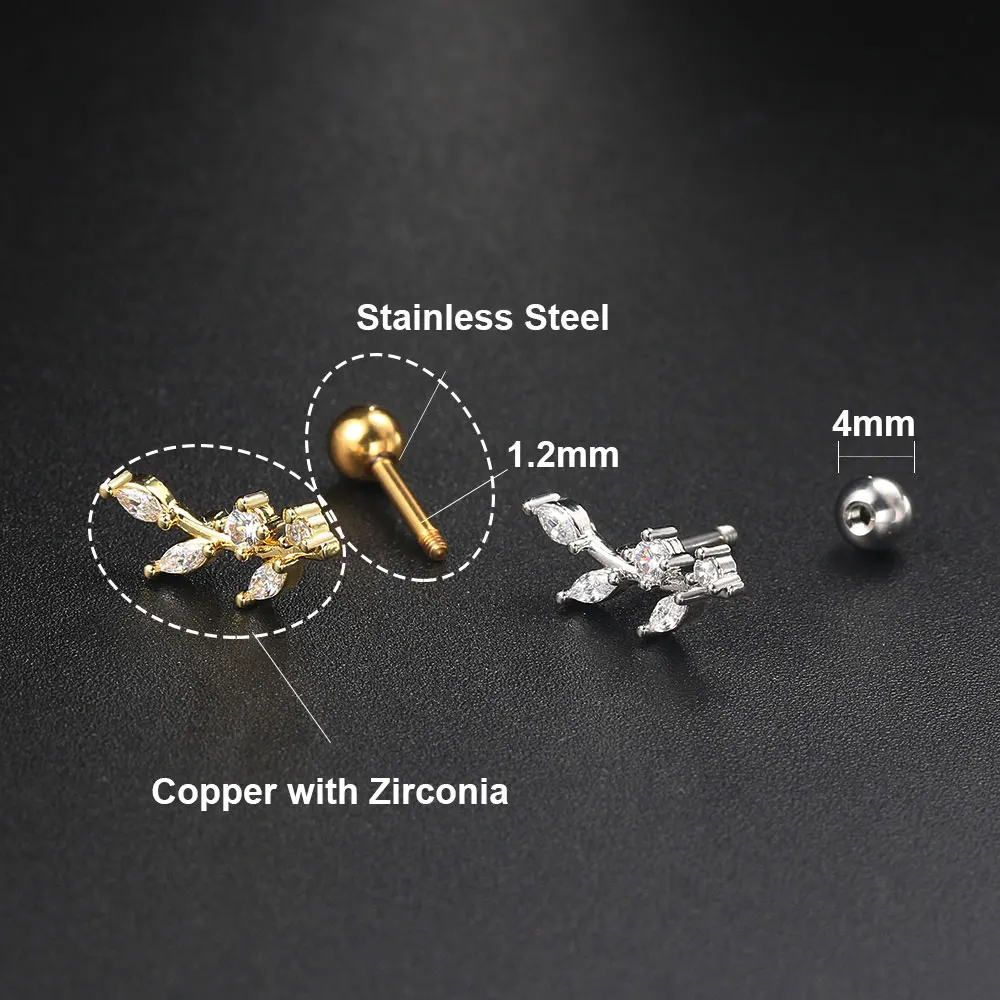 Piercing Jewelry Conch Rook Helix Tragus Lobe Chain Hoop Earrings Zircon Cartilage Stainless Steel Stud Earring Piercing Jewelry