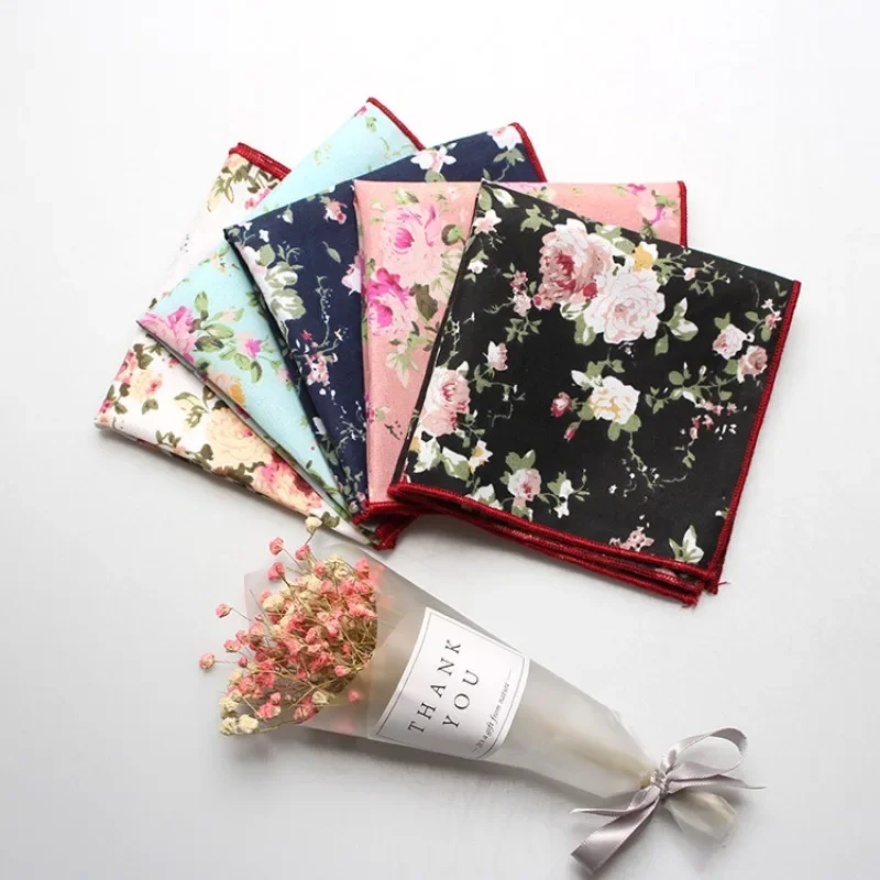 

Hot vintage printed cotton flower men's pocket towel formal business wedding suit chest towel accessories